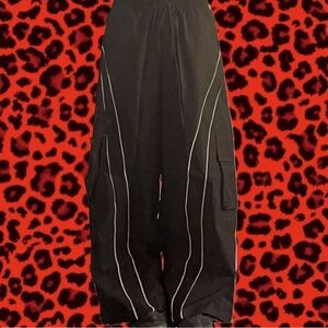 Adidas type vintage Black Cargo Pants with White Piping